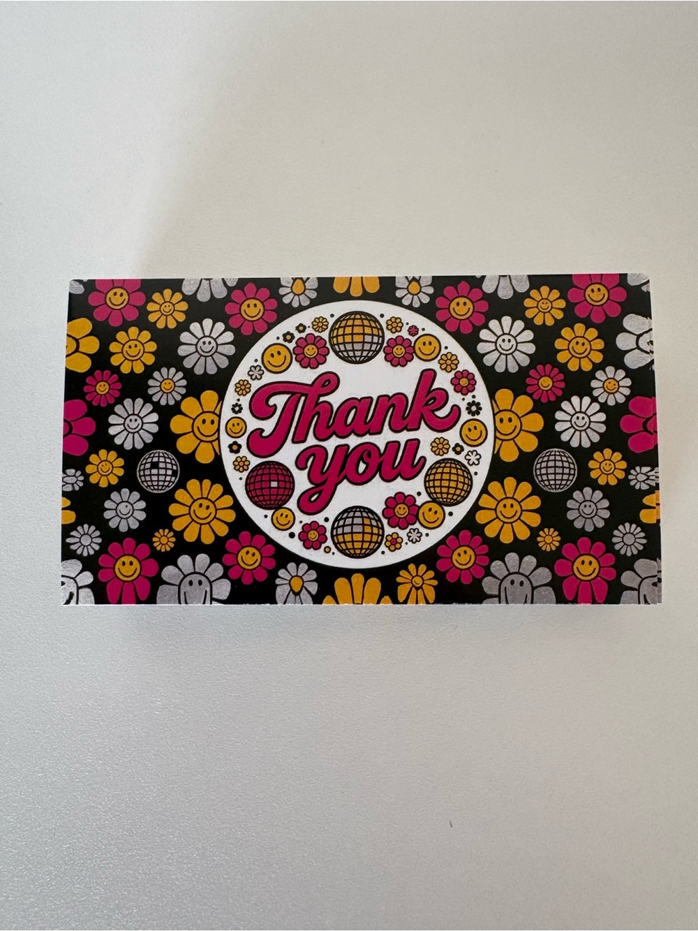 Thank You Floral Card - Black with Pink & Yellow Accents business cards 50ct